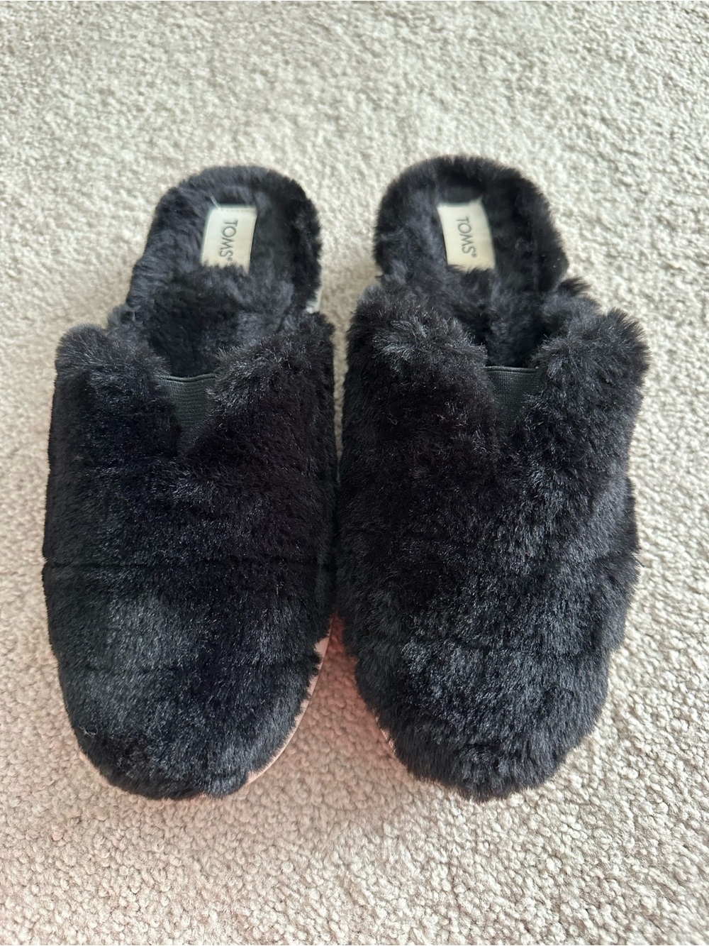 TOMS Black Faux Fur Slide Mules - Size 6.5